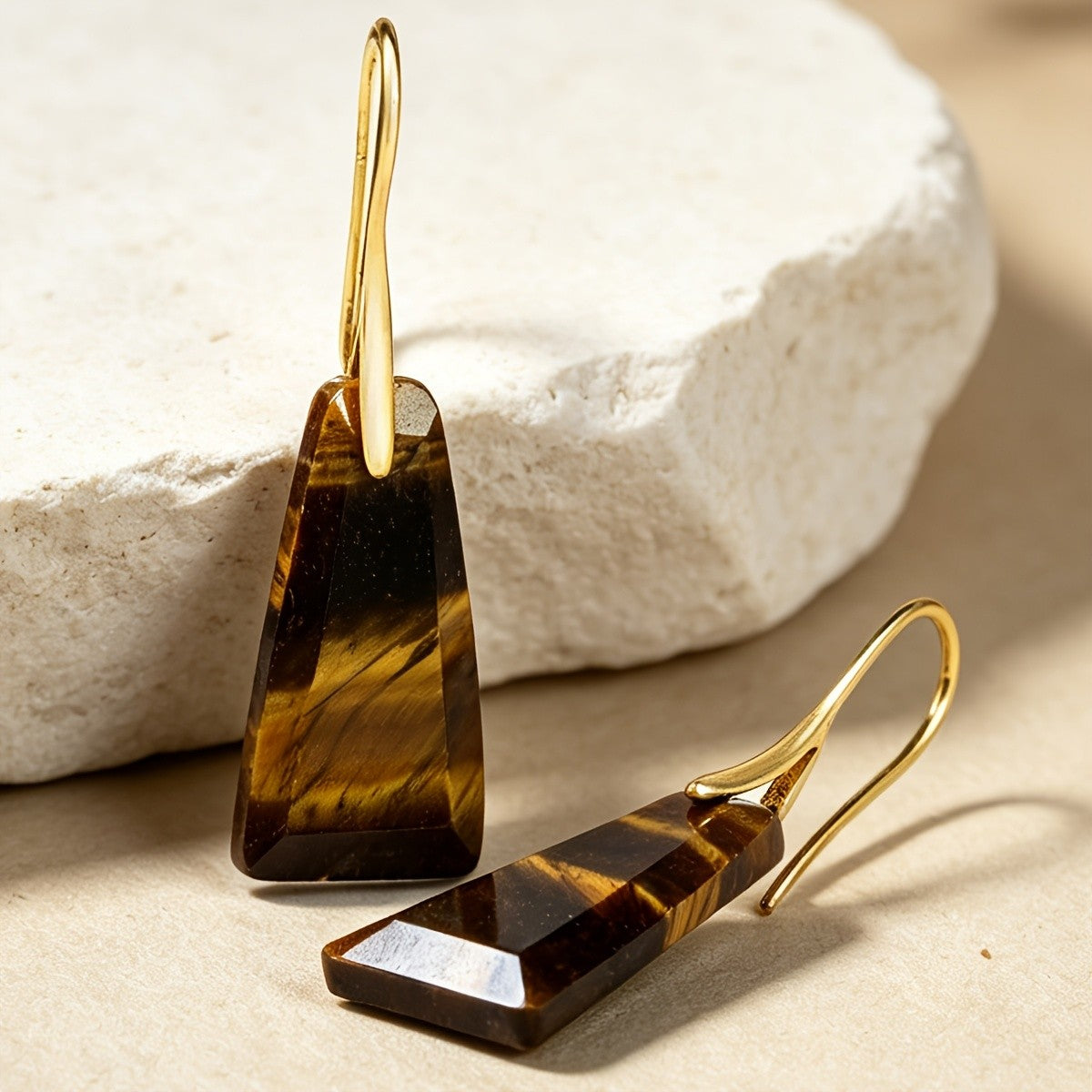 Vintage Tiger Eye Trapezoid Dangle Earrings