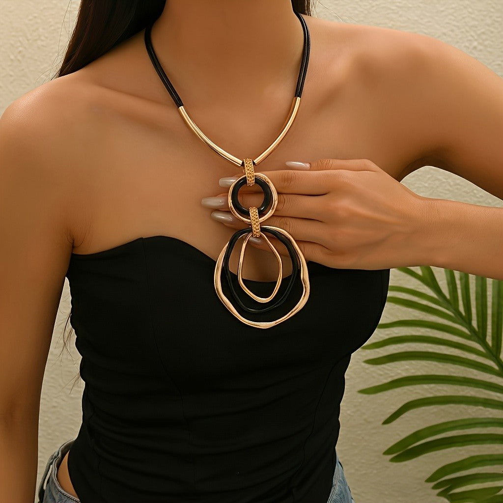 Classy Geometric Black Rope Necklace