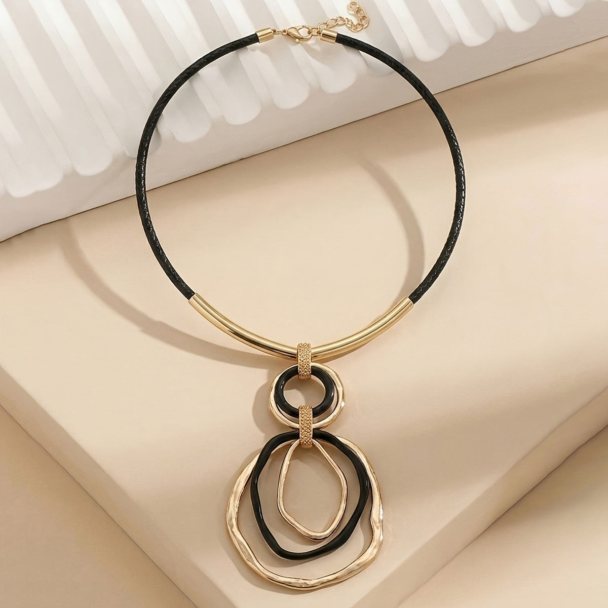 Classy Geometric Black Rope Necklace