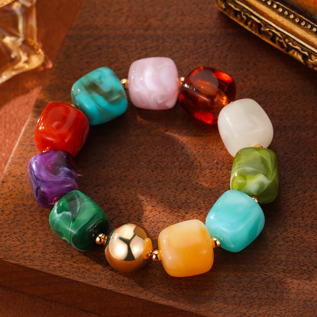 Boho Marbled Teal Resin Bracelet