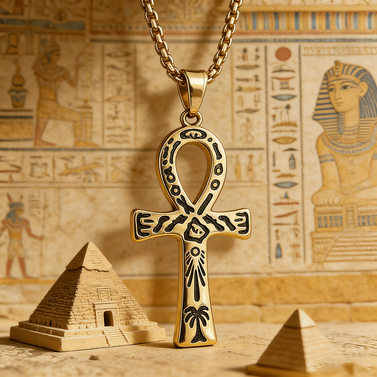 14k Vintage Hieroglyphic Ankh Necklace