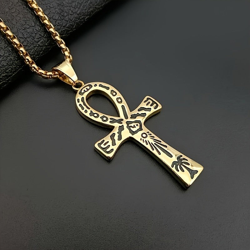 14k Vintage Hieroglyphic Ankh Necklace