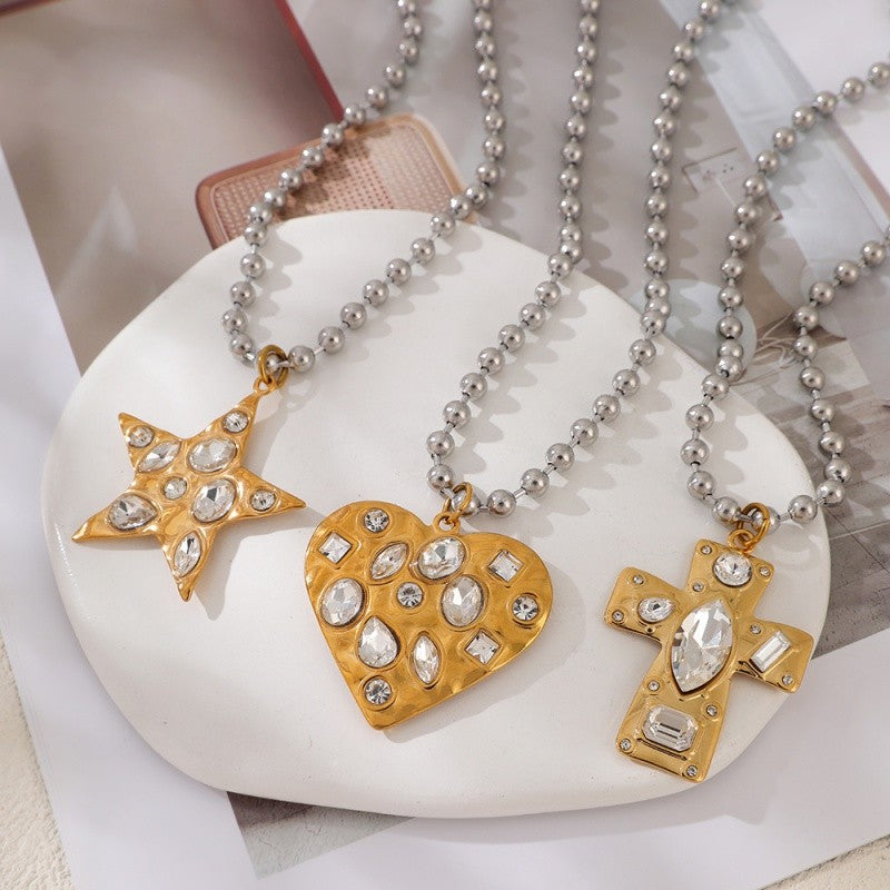 18k Boho Cross Heart Necklace
