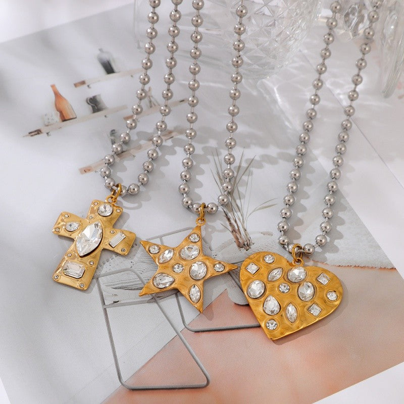 18k Boho Cross Heart Necklace
