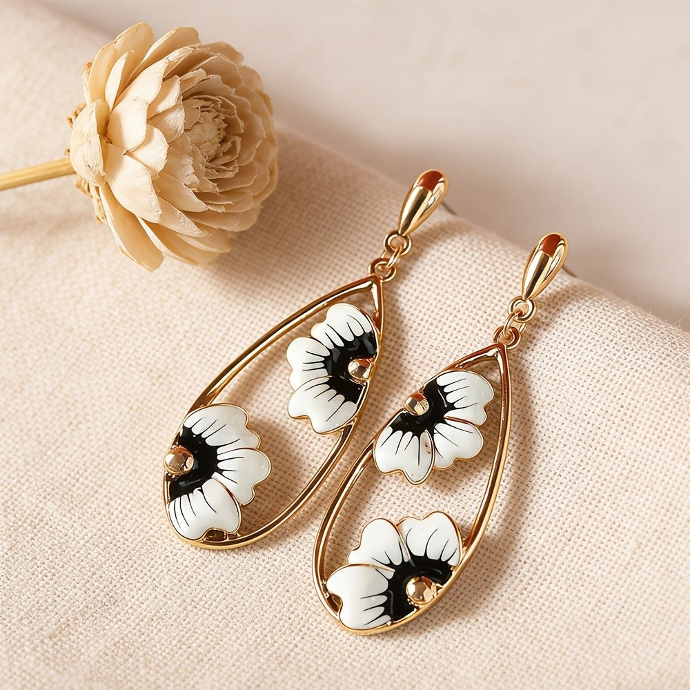 Vintage Inspired Enamel Flower Drop Earrings