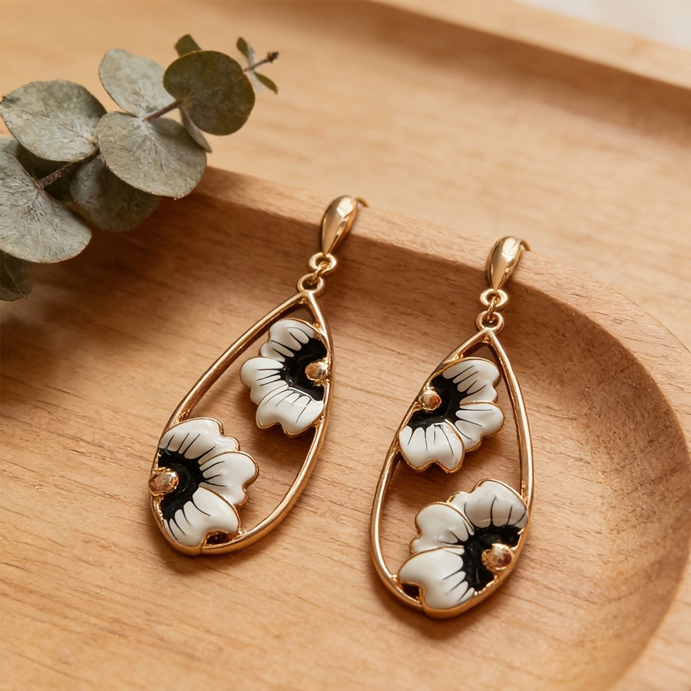 Vintage Inspired Enamel Flower Drop Earrings