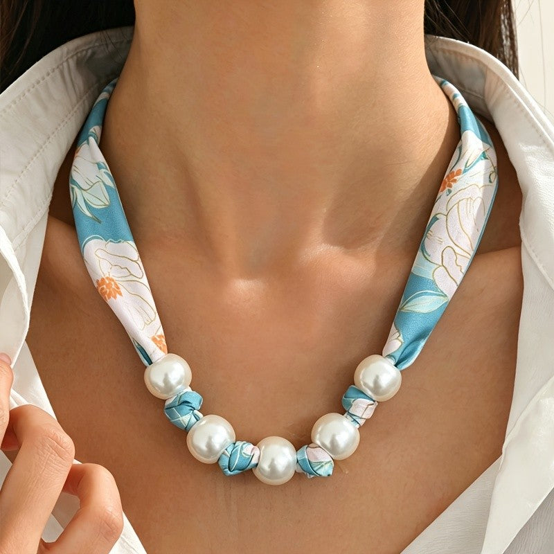 Boho Layered Scarf Pearl Necklace