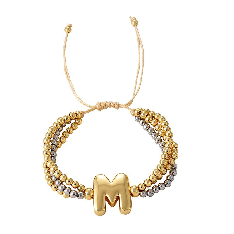 Boho Chunky Heart Letter Bracelet Set