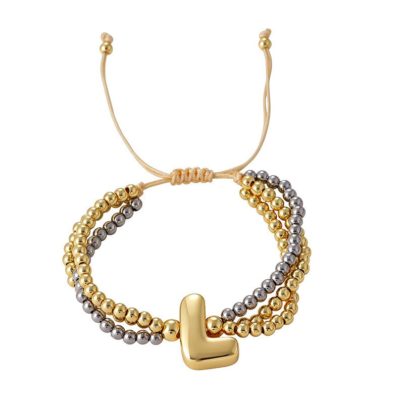 Boho Chunky Heart Letter Bracelet Set