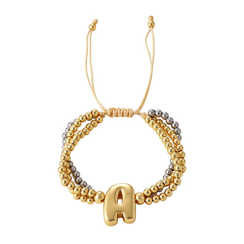 Boho Chunky Heart Letter Bracelet Set