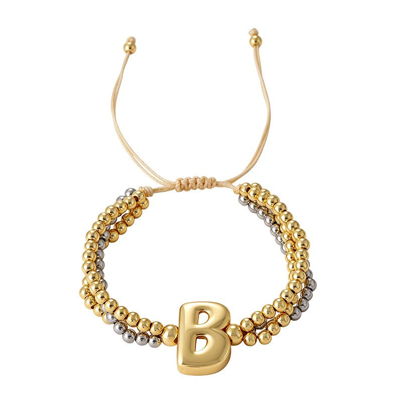 Boho Chunky Heart Letter Bracelet Set