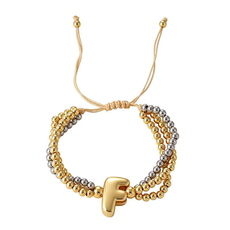 Boho Chunky Heart Letter Bracelet Set