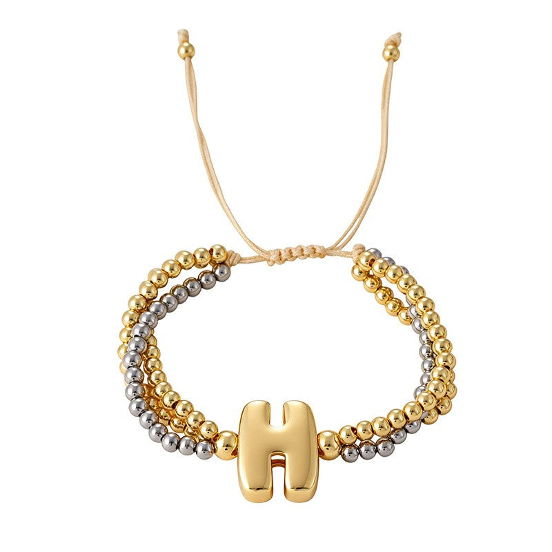 Boho Chunky Heart Letter Bracelet Set