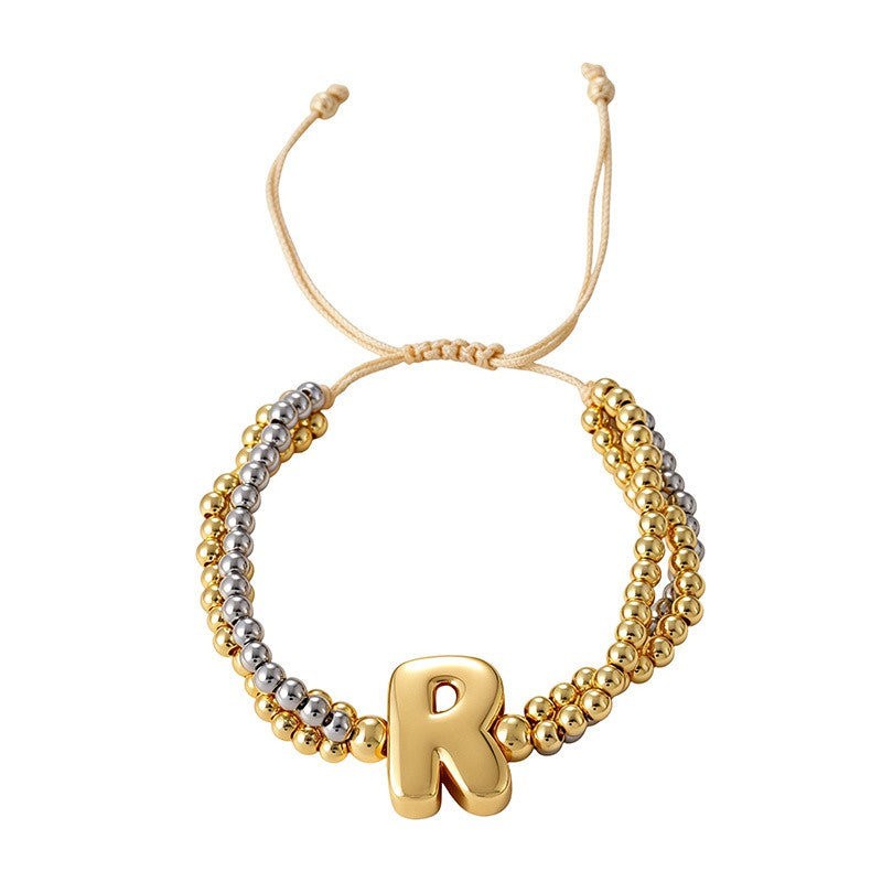 Boho Chunky Heart Letter Bracelet Set
