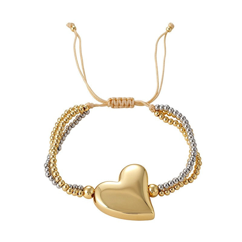 Boho Chunky Heart Letter Bracelet Set