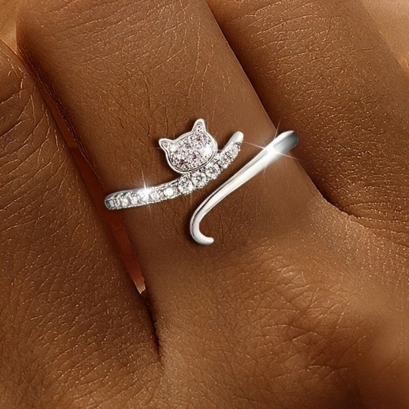 Dainty Cat Zircon Ring