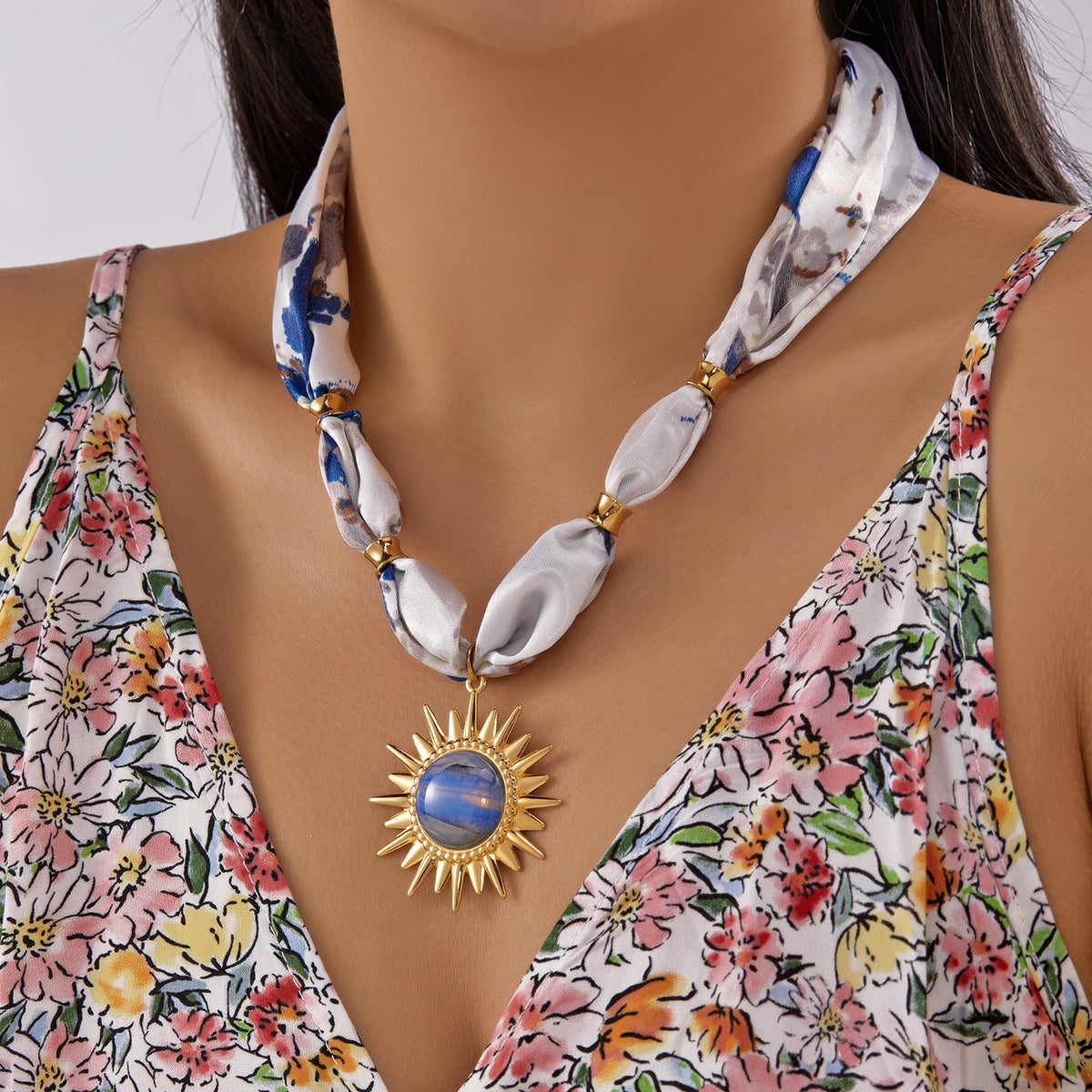 Boho Geometric Print Scarf Necklace