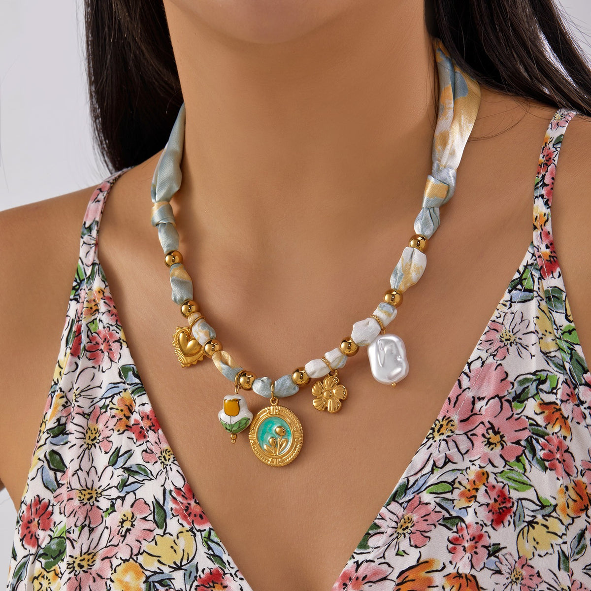 Boho Geometric Print Scarf Necklace