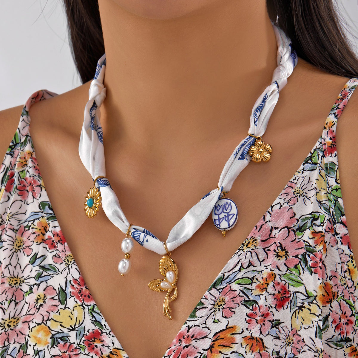 Boho Geometric Print Scarf Necklace