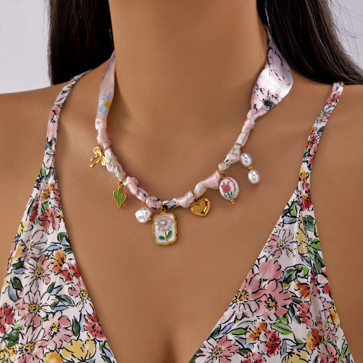 Boho Geometric Print Scarf Necklace
