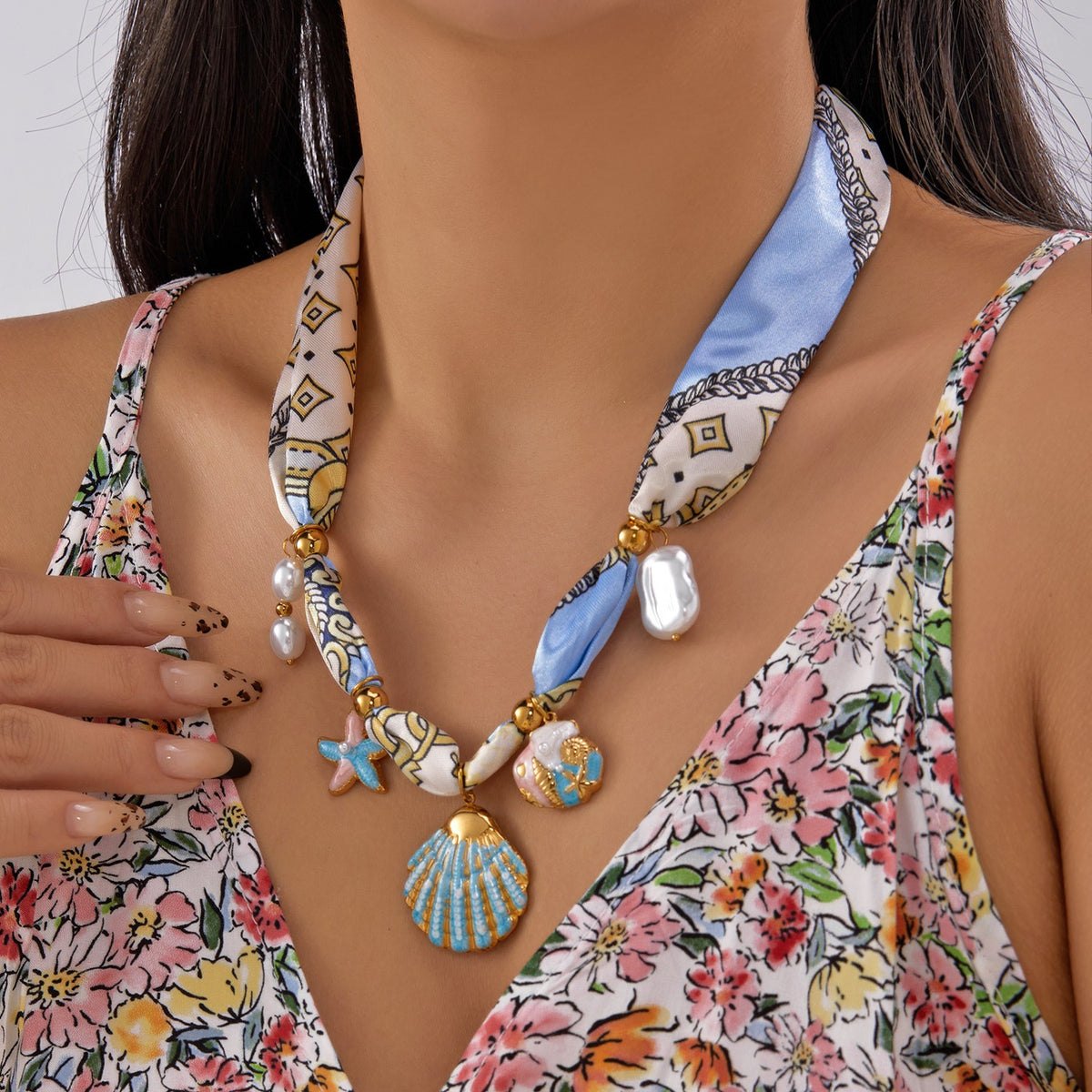 Boho Geometric Print Scarf Necklace