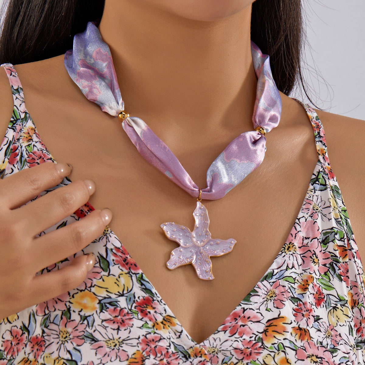 Boho Geometric Print Scarf Necklace