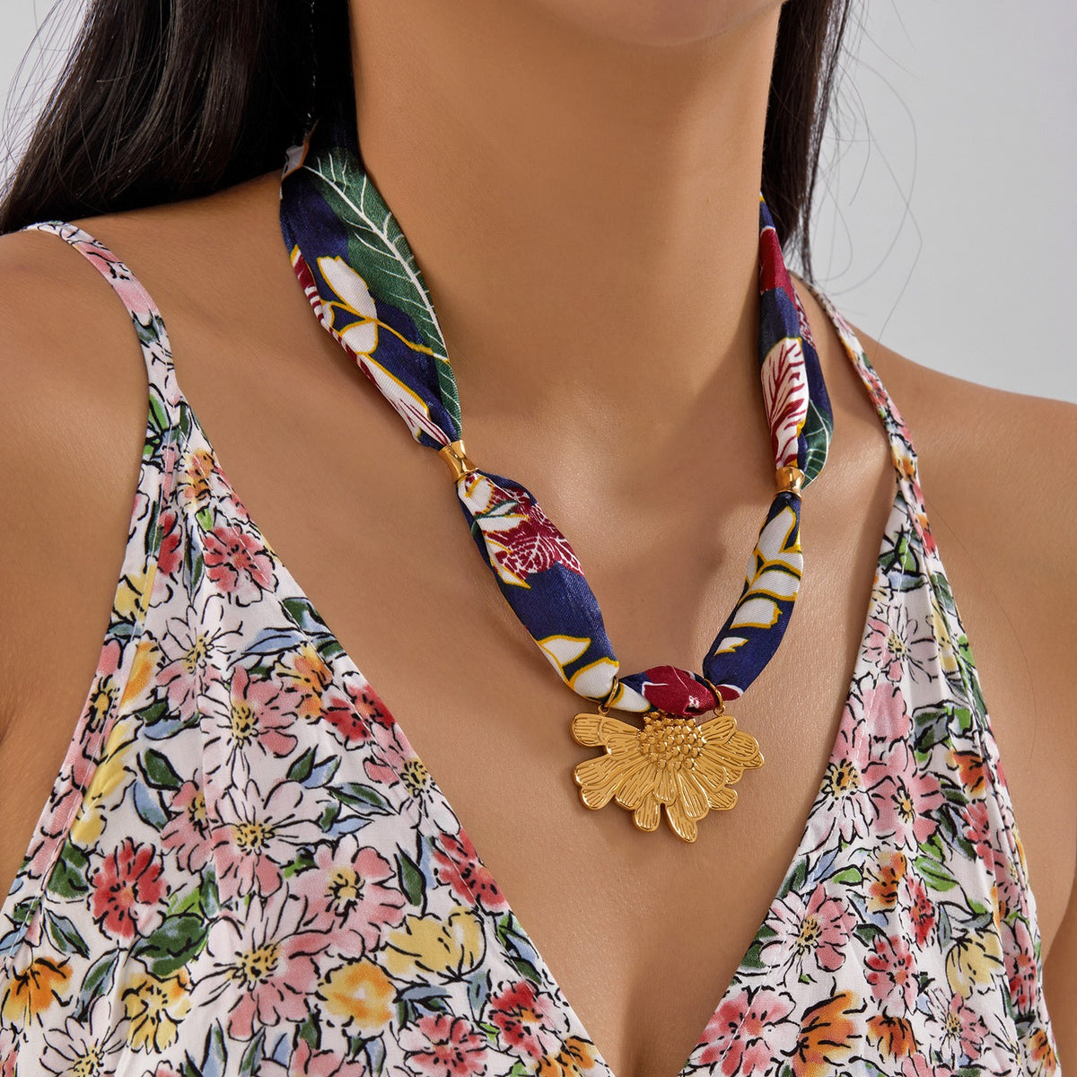 Boho Geometric Print Scarf Necklace