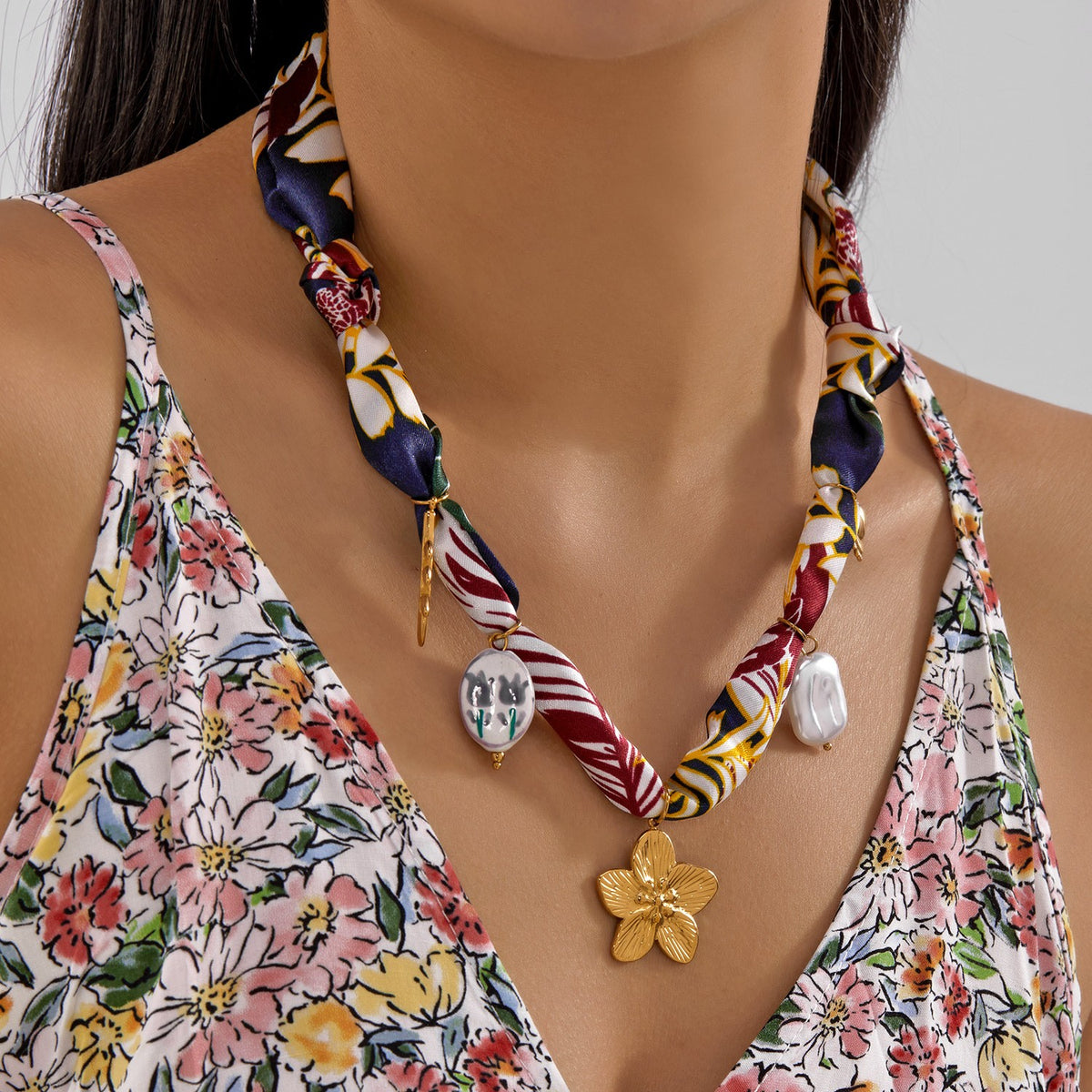 Boho Geometric Print Scarf Necklace