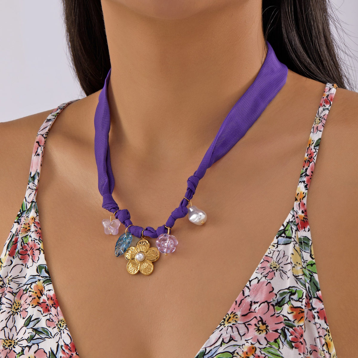 Boho Geometric Print Scarf Necklace