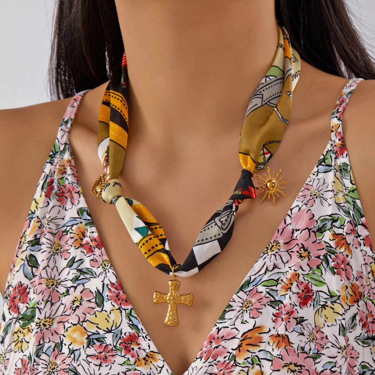 Boho Geometric Print Scarf Necklace