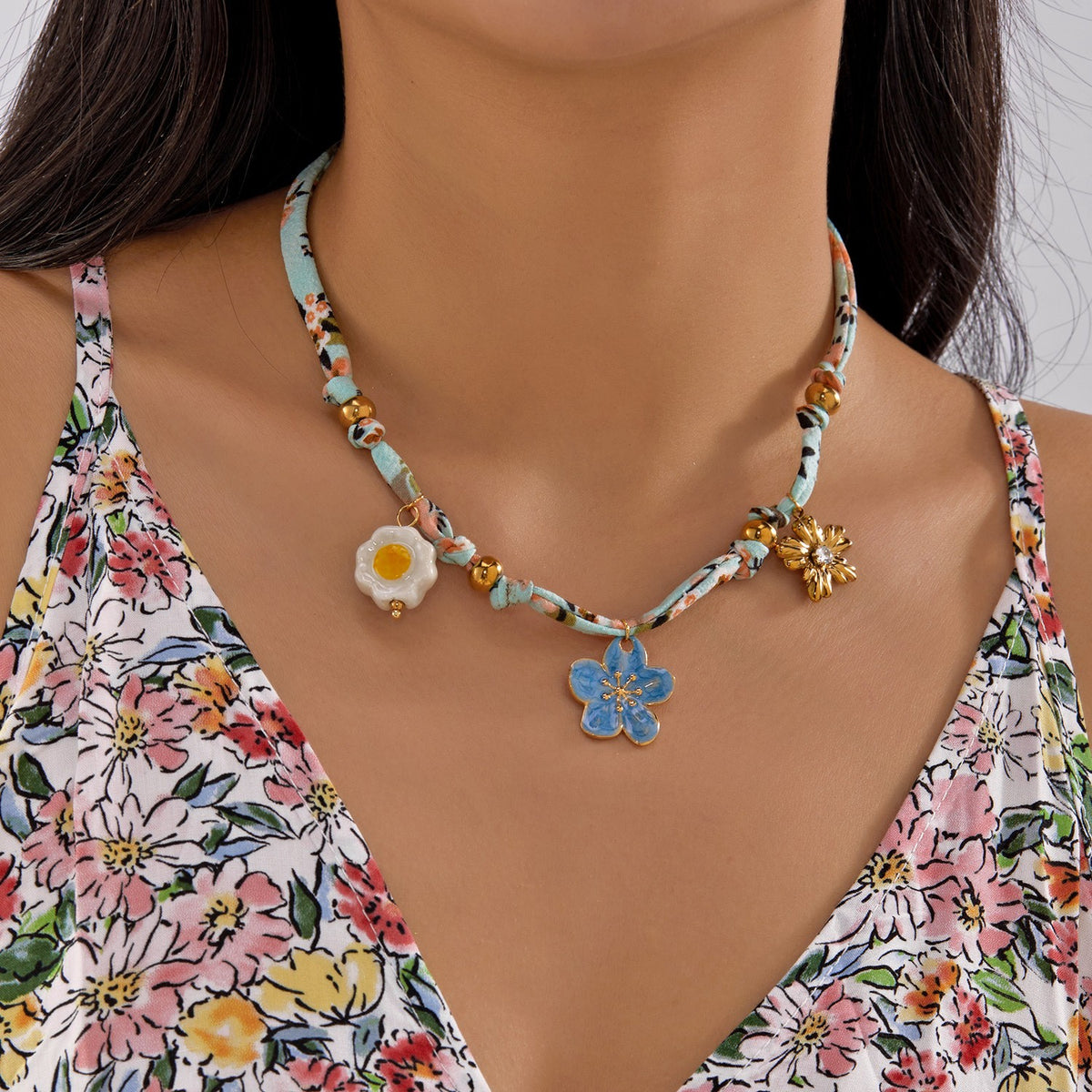 Boho Geometric Print Scarf Necklace