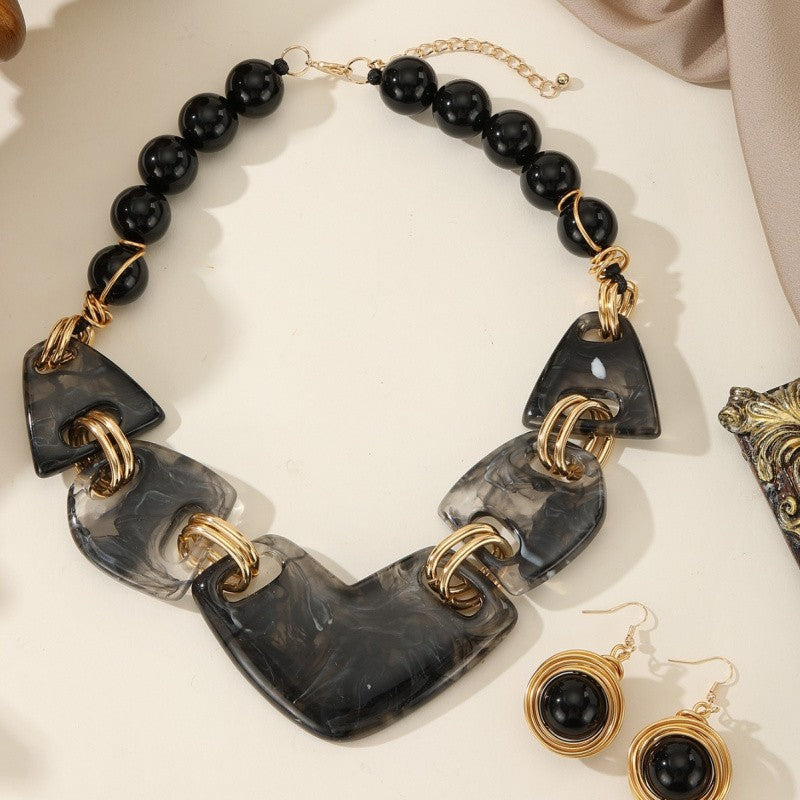 18k Boho Amber Resin Necklace & Earring Set