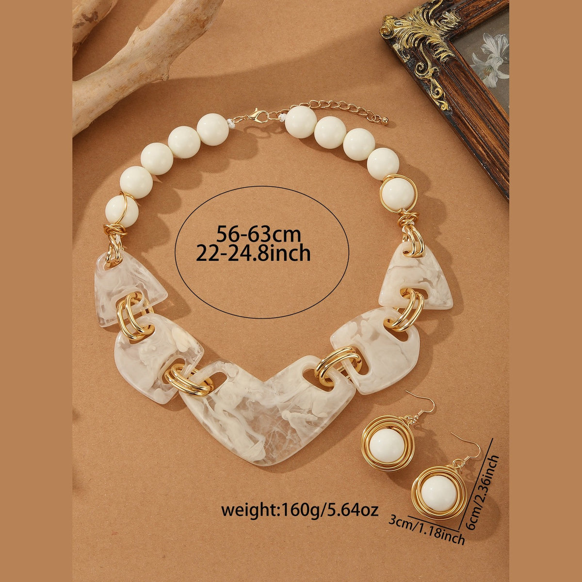 18k Boho Amber Resin Necklace & Earring Set
