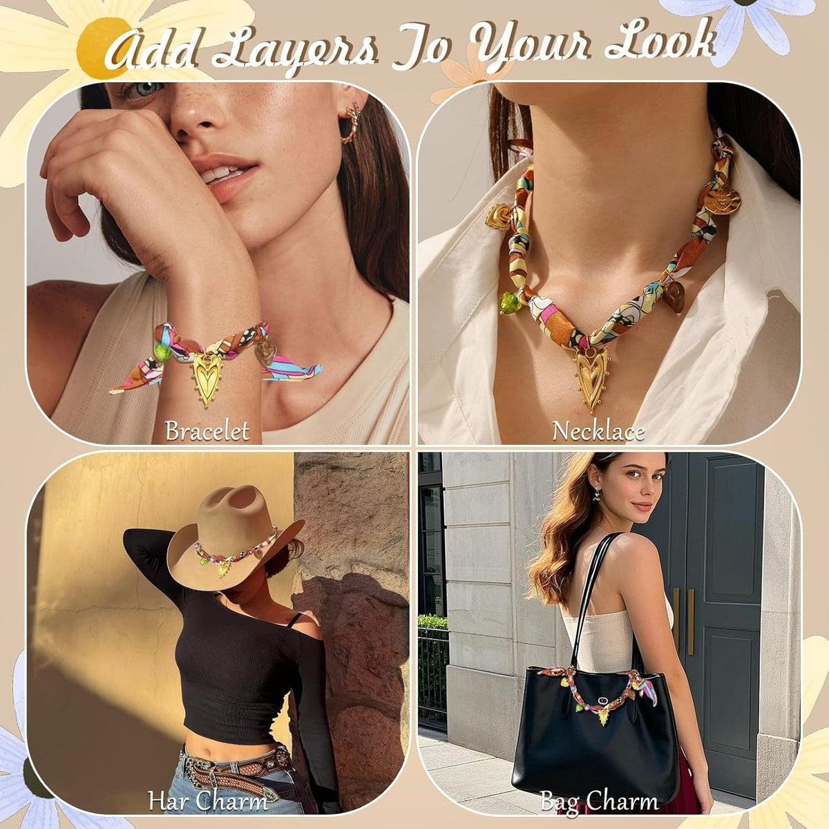 Boho Printed Scarf Heart Necklace