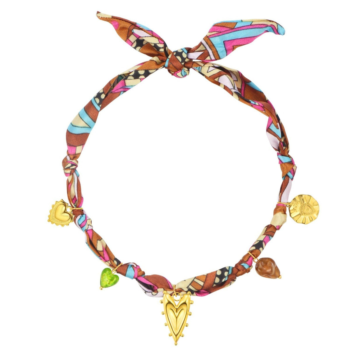 Boho Printed Scarf Heart Necklace