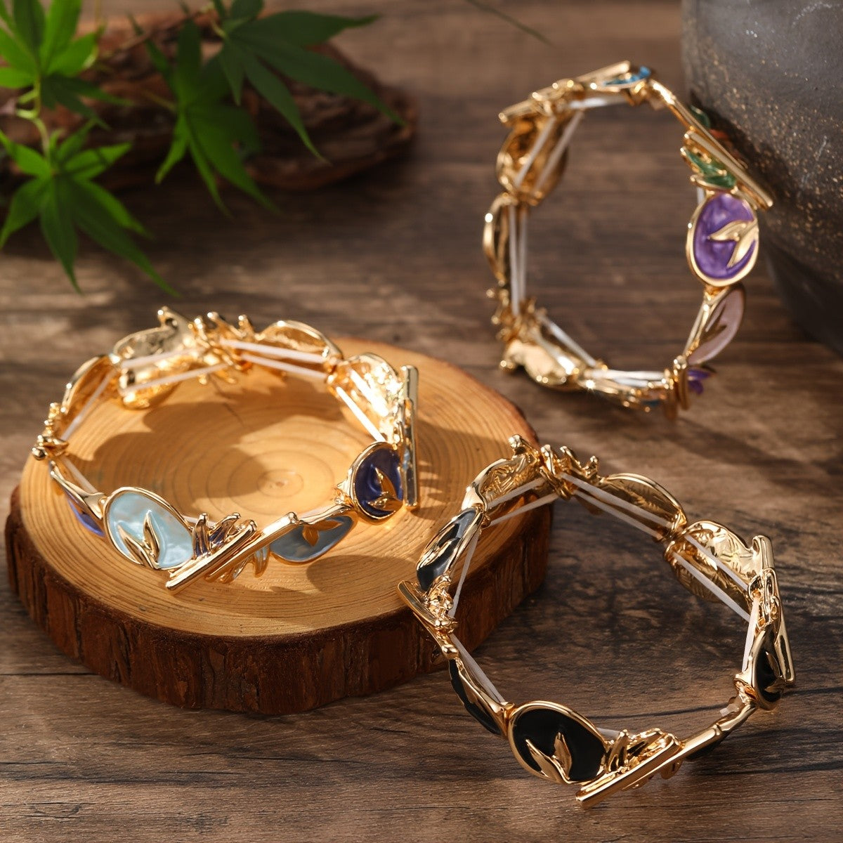 Boho Abstract Flower Enamel Bracelet