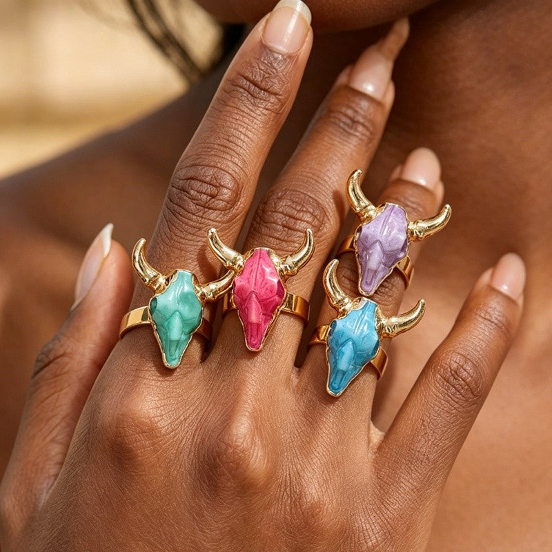 Colorful Resin Bull Skull Ring