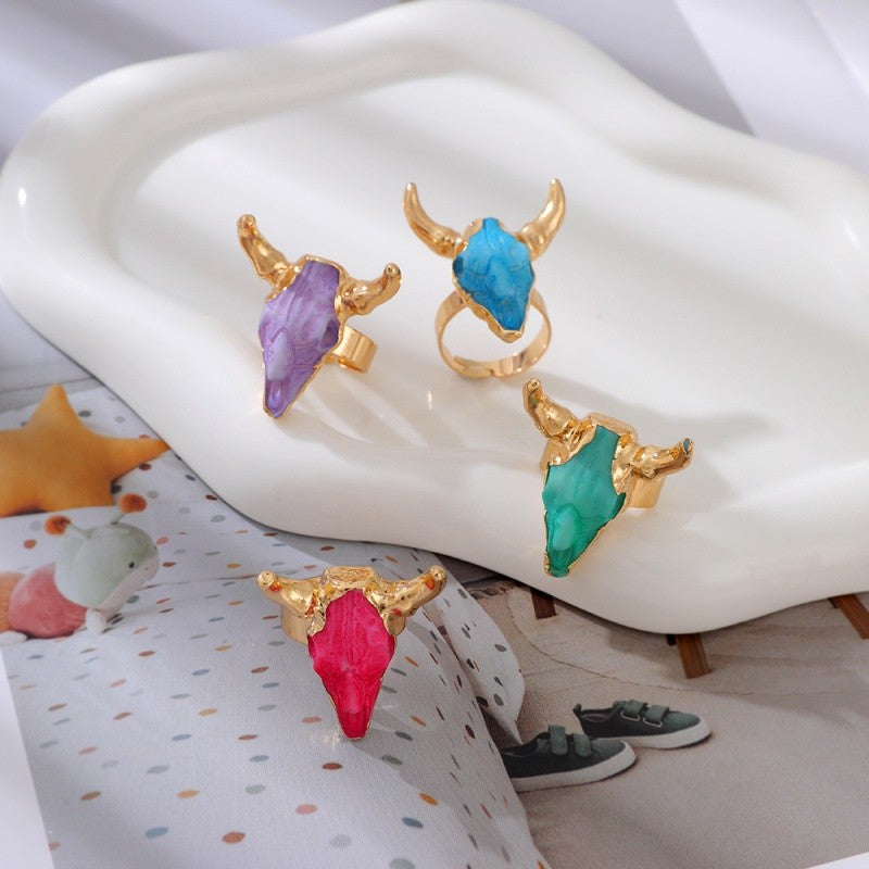Colorful Resin Bull Skull Ring