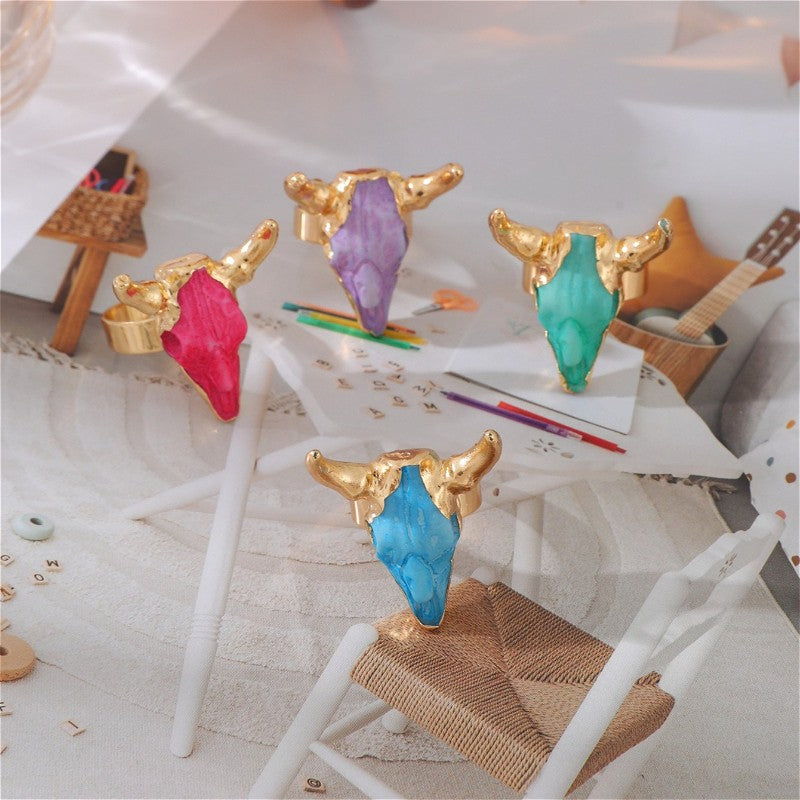 Colorful Resin Bull Skull Ring