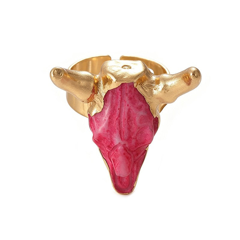 Colorful Resin Bull Skull Ring