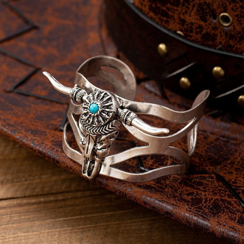 Vintage Western Turquoise Bull Skull Cuff Bracelet