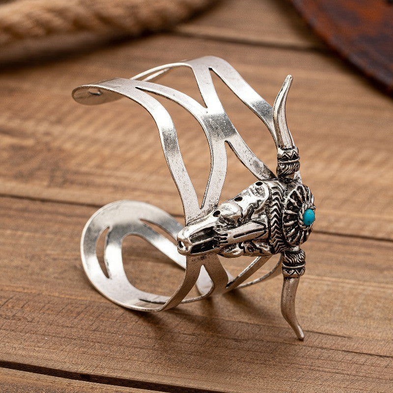 Vintage Western Turquoise Bull Skull Cuff Bracelet