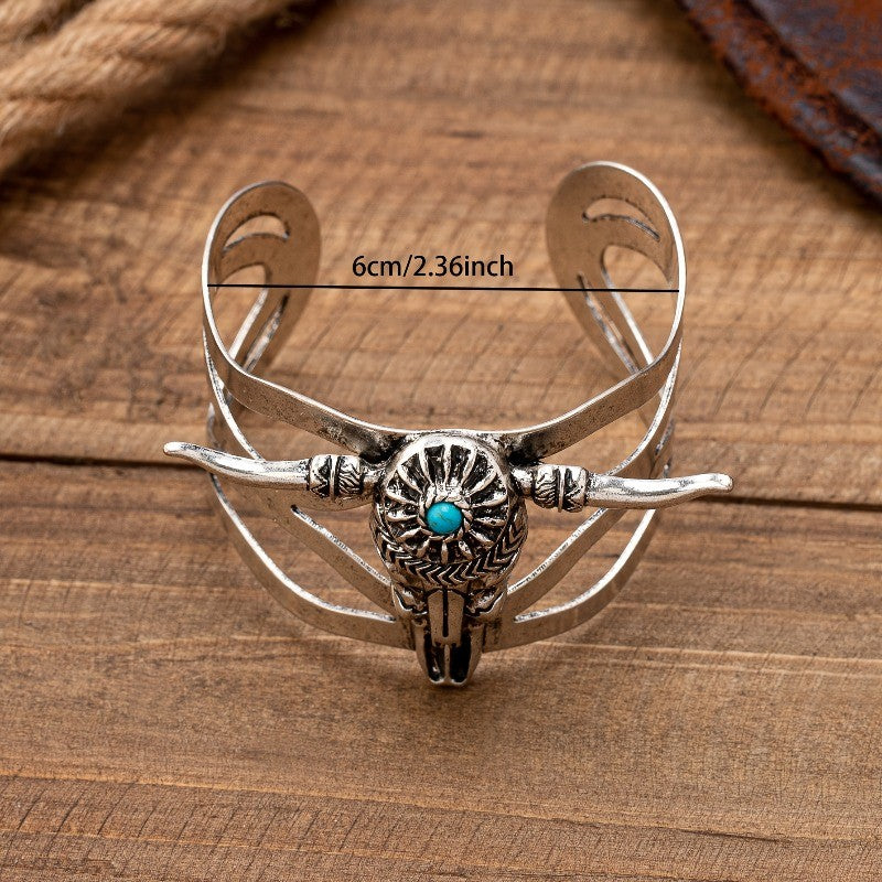Vintage Western Turquoise Bull Skull Cuff Bracelet