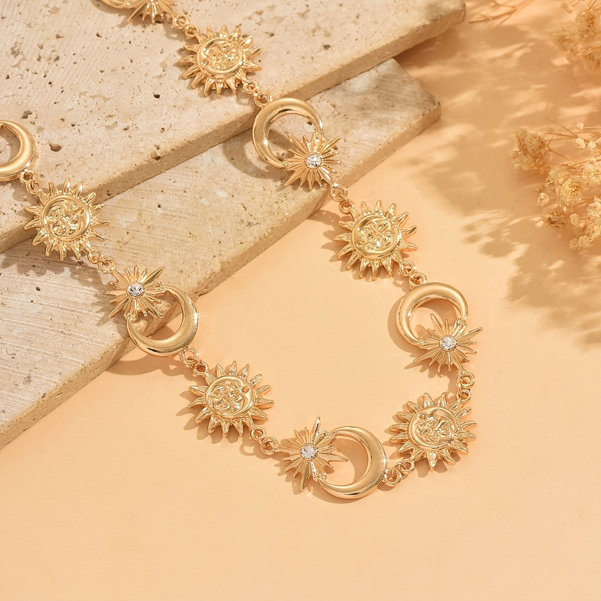 Elegant Sun Moon Star Choker Necklace