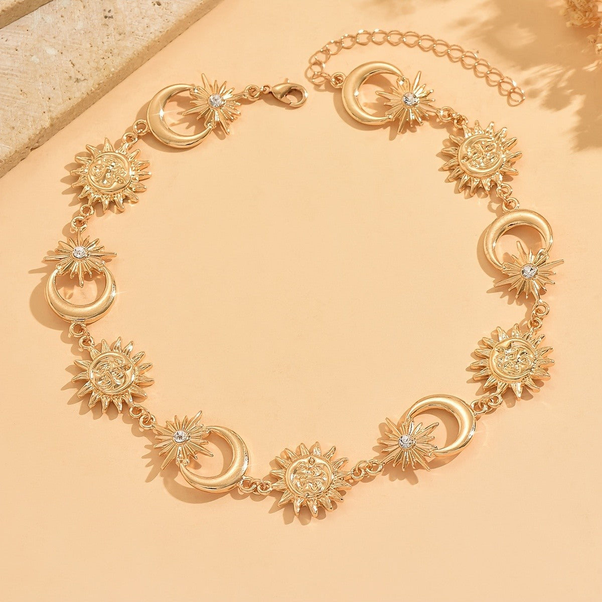 Elegant Sun Moon Star Choker Necklace