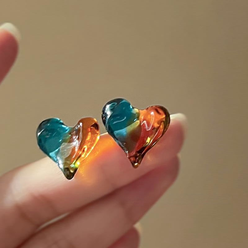 Boho Multicolor Resin Heart Earrings