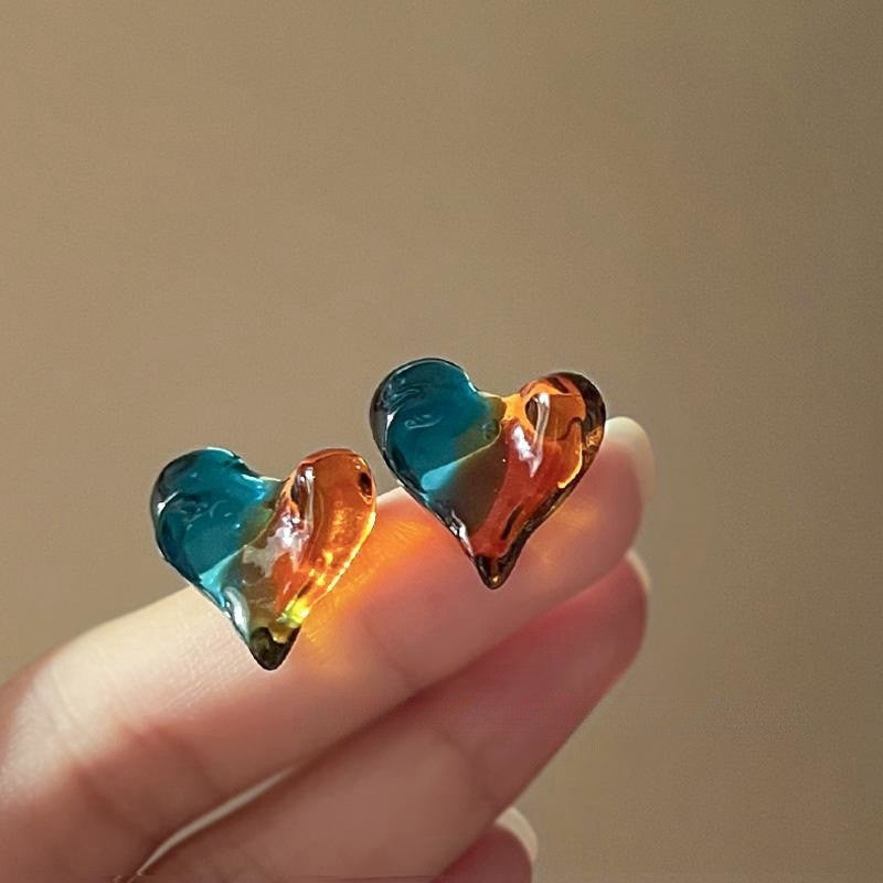 Boho Multicolor Resin Heart Earrings