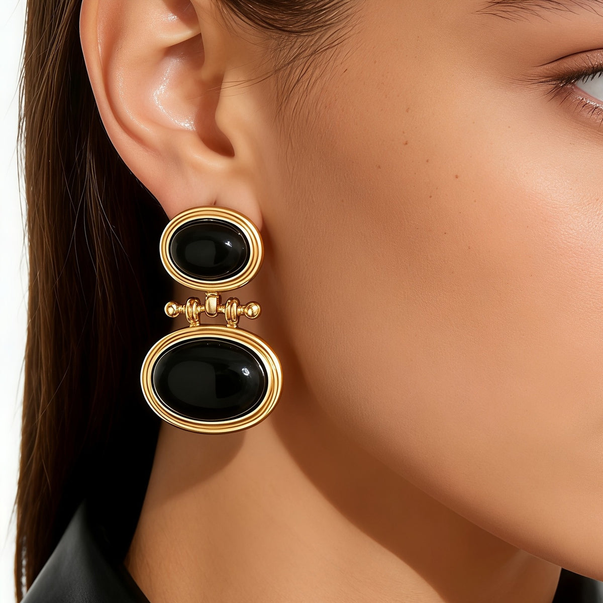 Classy Black Oval Drop Earrings