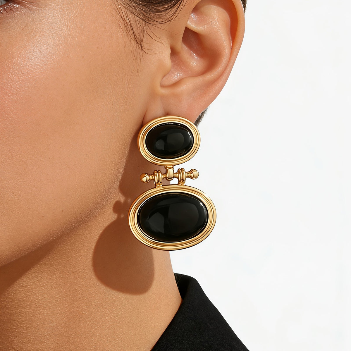 Classy Black Oval Drop Earrings