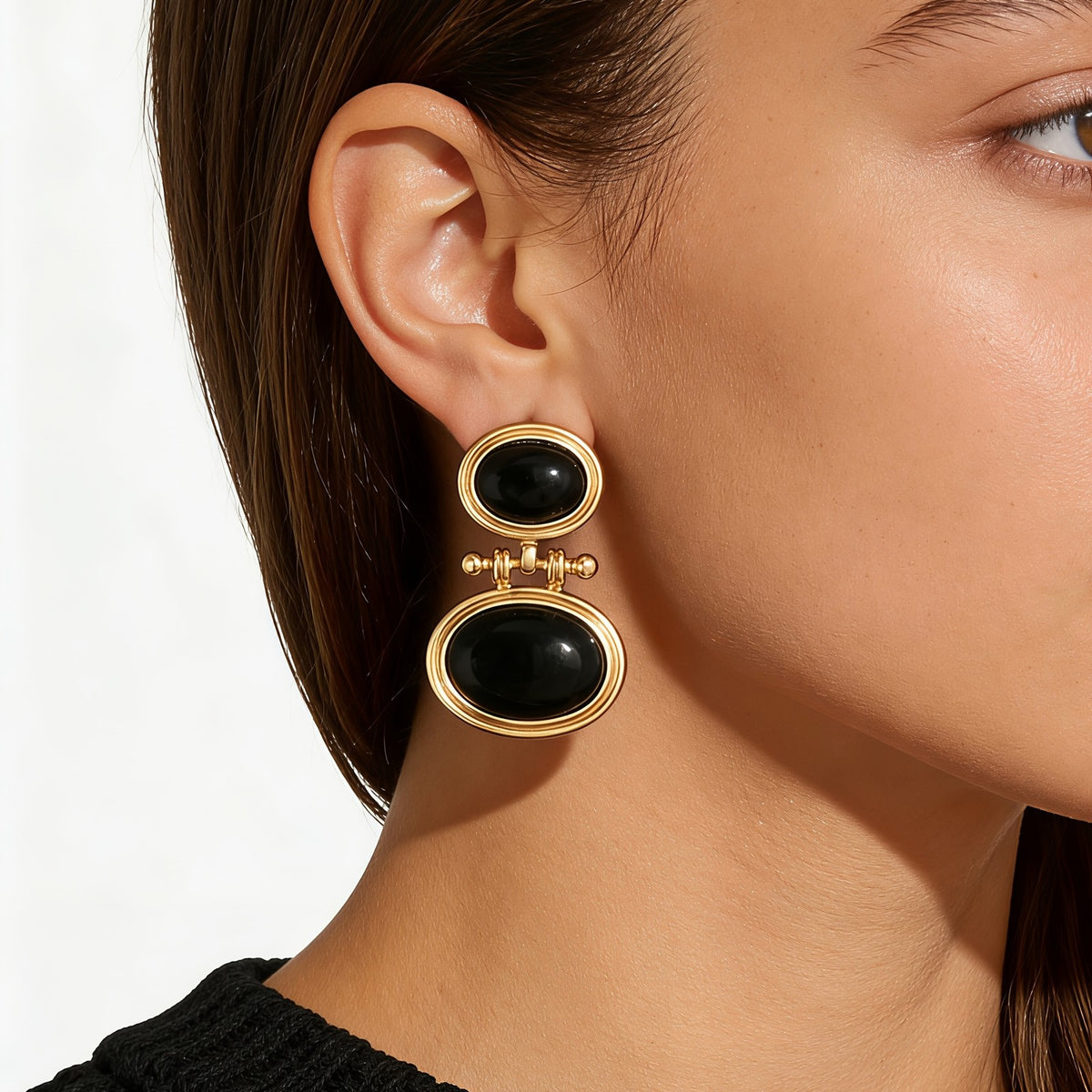 Classy Black Oval Drop Earrings